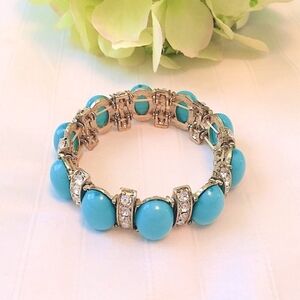 Gold Turquoise Rhinestone Stretch Bracelet